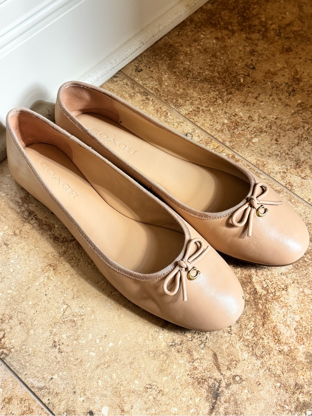 Coach Alina Nude Leather Ballet Flats with Bow